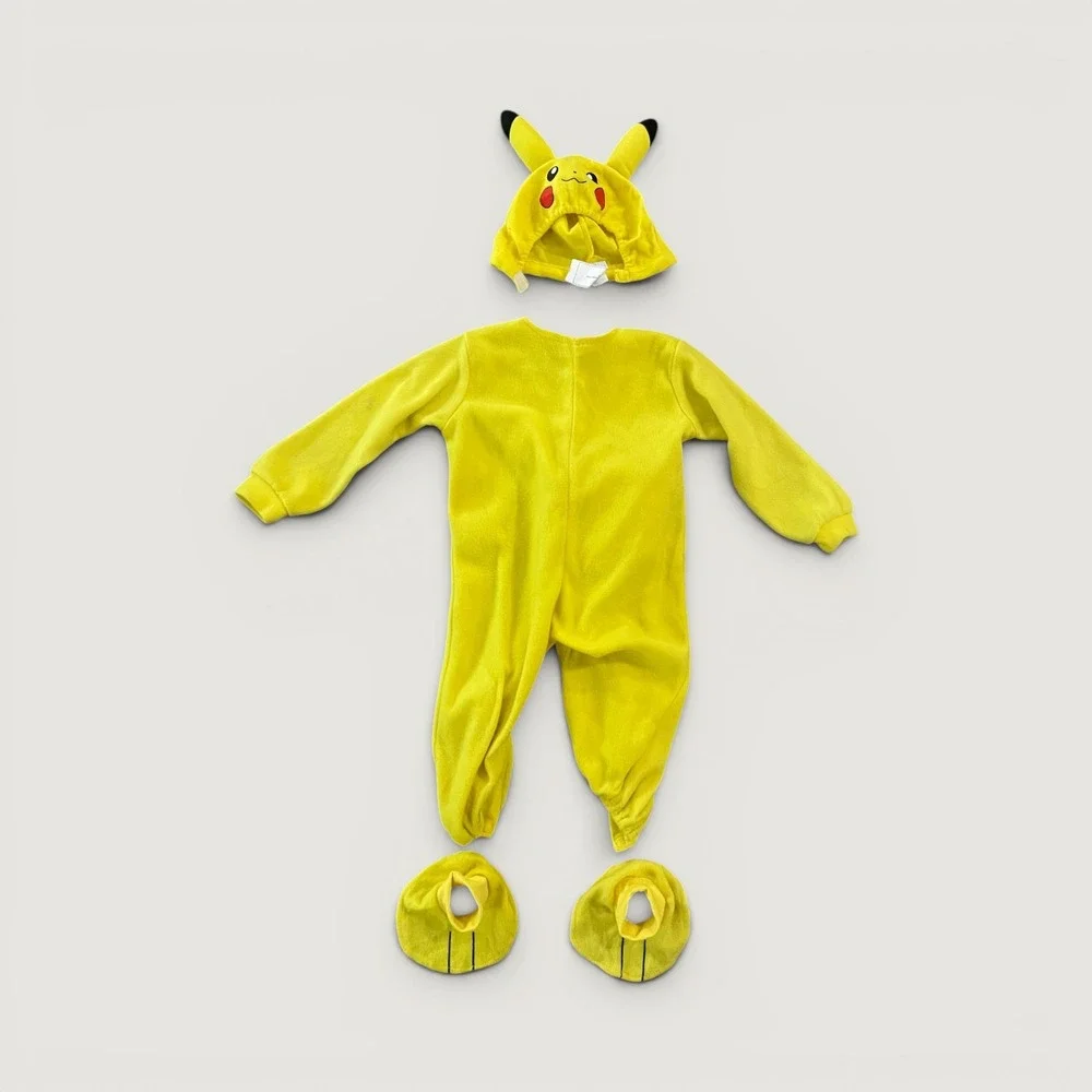Pokemon Pikachu Costume Toddler 2T Yellow Jumpsuit Hood Foot Covers